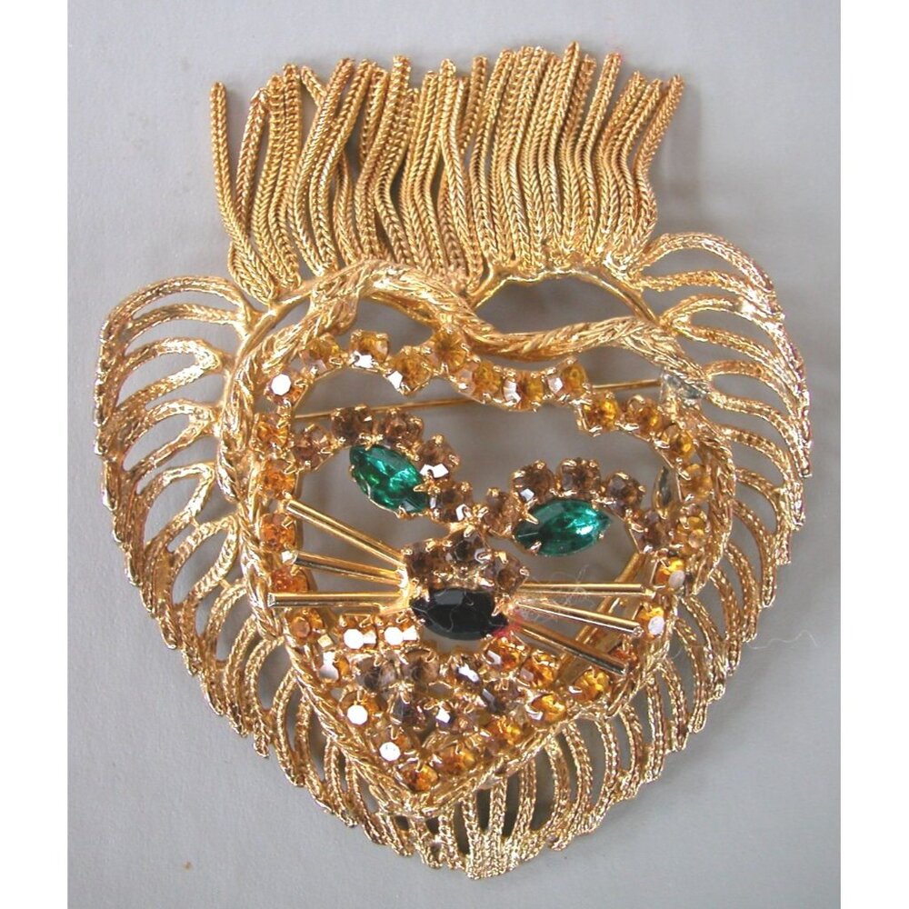 DOMINIQUE Huge RS Lion Brooch Pendant - Fringe Mane Statement Book Piece
